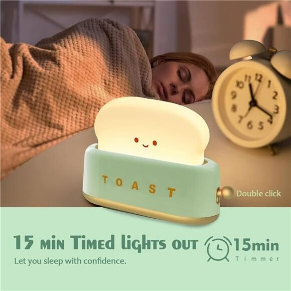 Desk Decor Toaster Lamp Rechargeable Small Lamp with Smile Face Toast Decoration - Picture 4 of 6